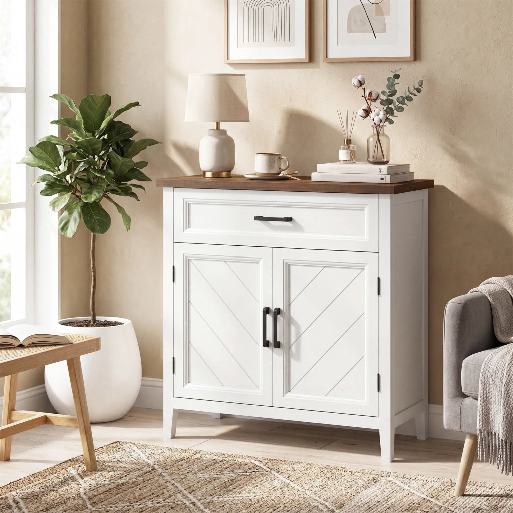 Credenza Moderna Rustico con Ripiano Regolabile. Spazio Contenitore e 2 Ante.