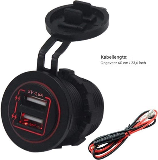 Caricatore USB per Auto - 4,8A - Caricamento rapido - Per Auto, Bagagliaio e ATV
