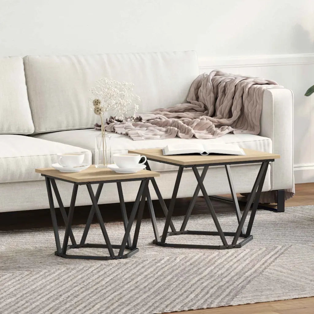 Set tavolini 2 pcs Rovere Sonoma Legno ingegnerizzato e acciaio 868268