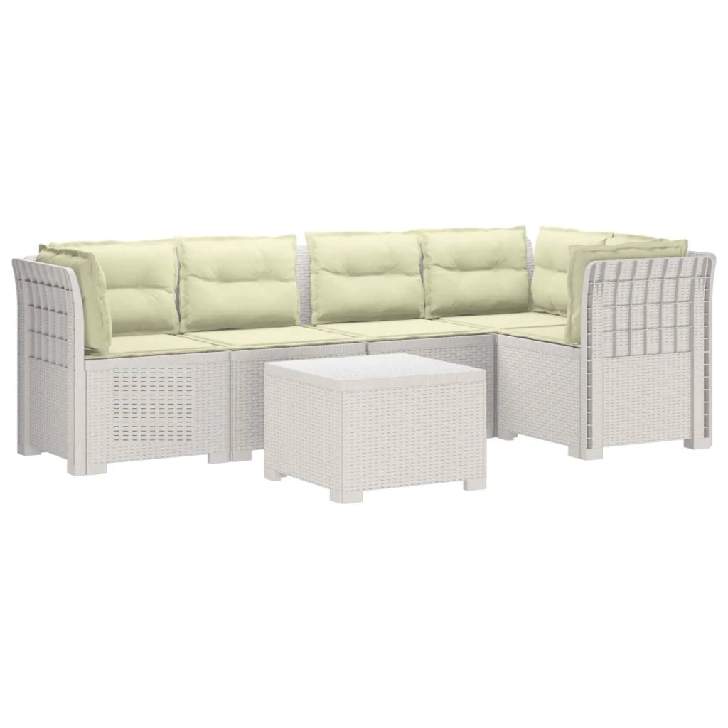 Divano da Giardino 5 Posti con Cuscini Stile Rattan PP Bianco 3444094