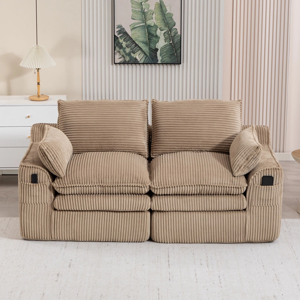 SOFÀ 2 POSTI 191x94x85 cm in corduroy kaki con cuscini