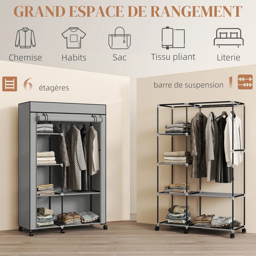 Armadio scorrevole con appendiabiti e ripiani ¨C Minimal ¨C grigio 103x43x162,5cm