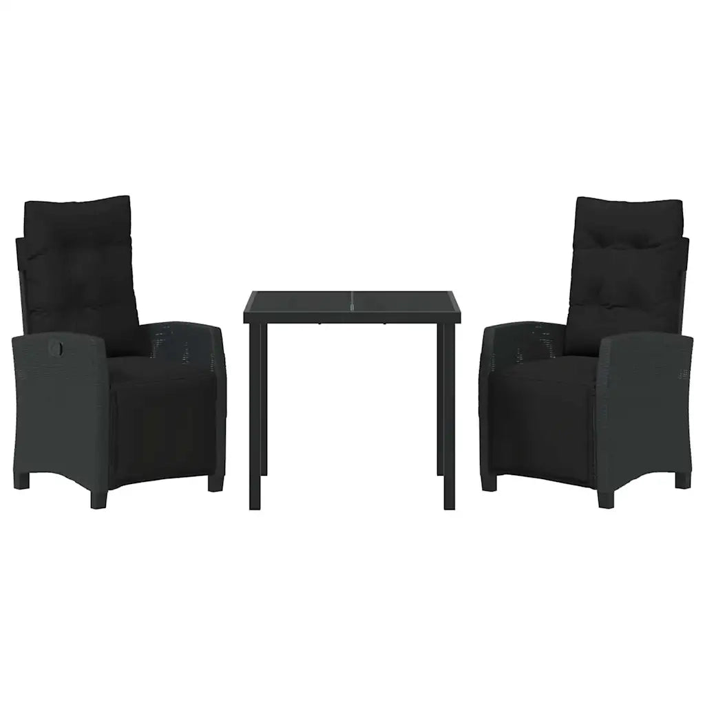 Set da Pranzo per Giardino con cuscino 3 pcs Nero polyrattan