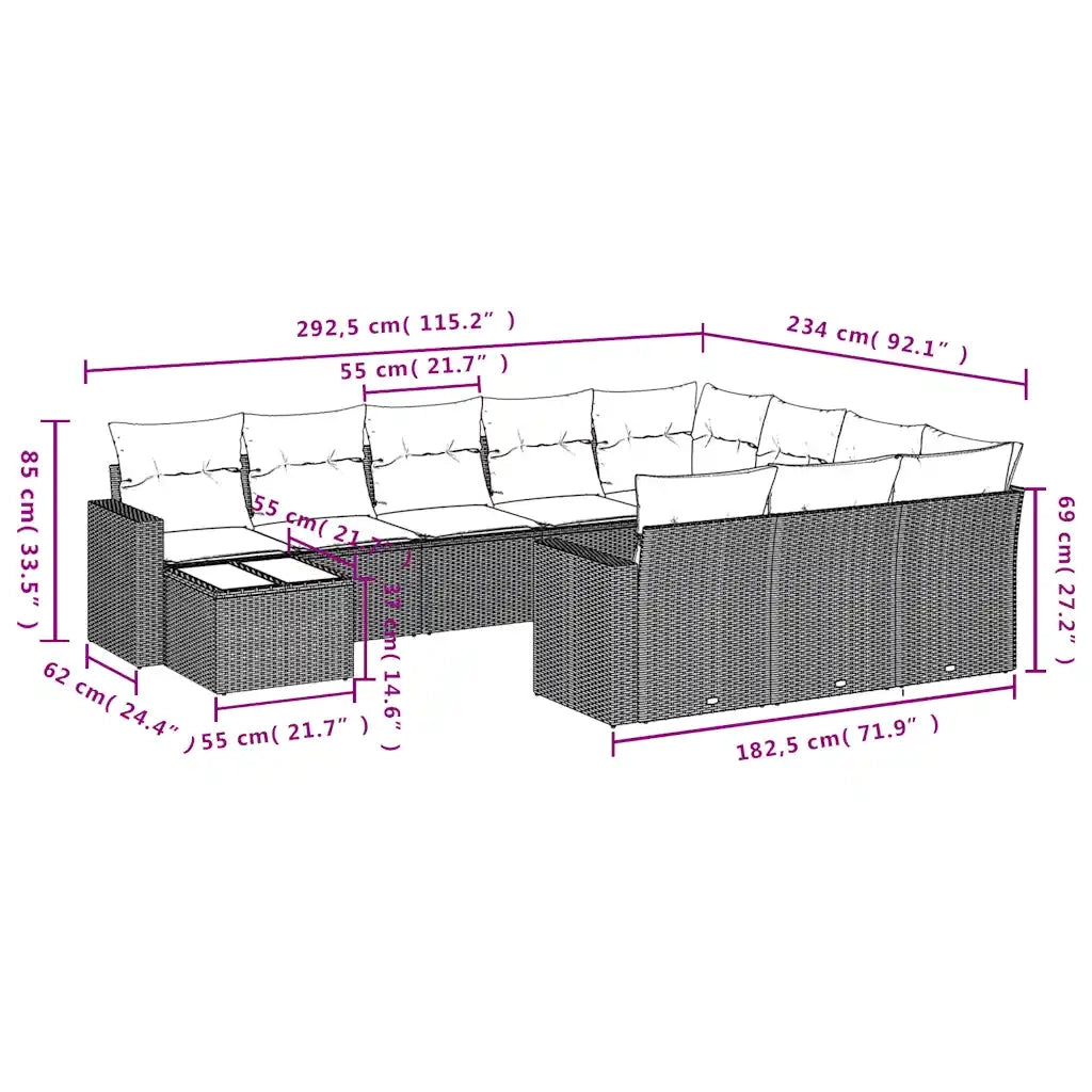 Set Divani da Giardino 11 pz con Cuscini Polyrattan Marrone 3251870