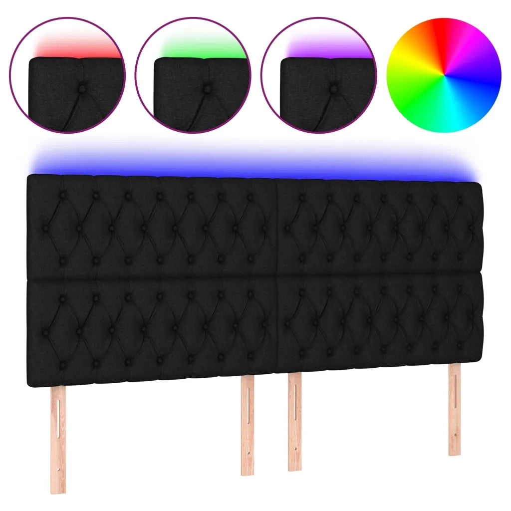 Testiera a LED-Testata con LED Nera 180x7x118/128 cm in Tessuto