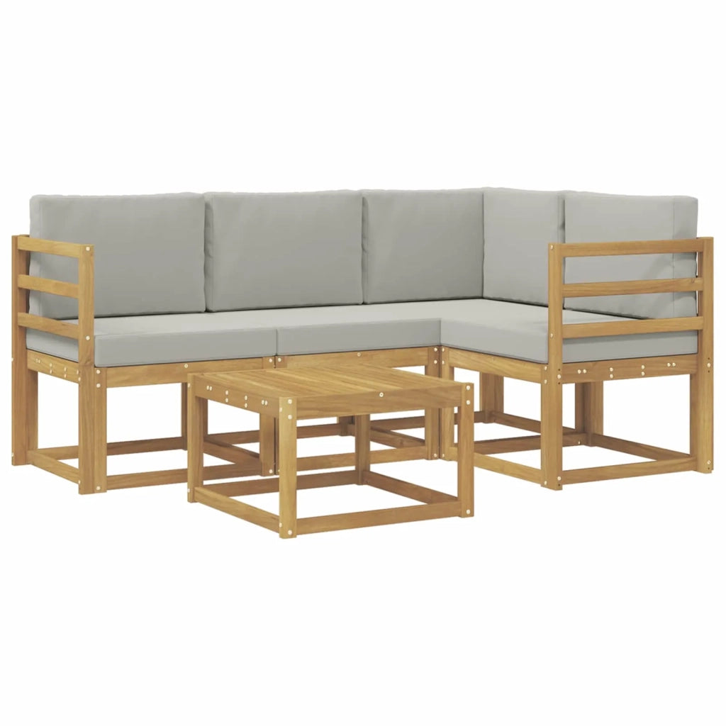 Set di divani da esterno 5 pz Bianco e Grigio Chiaro Poliestere 3387580