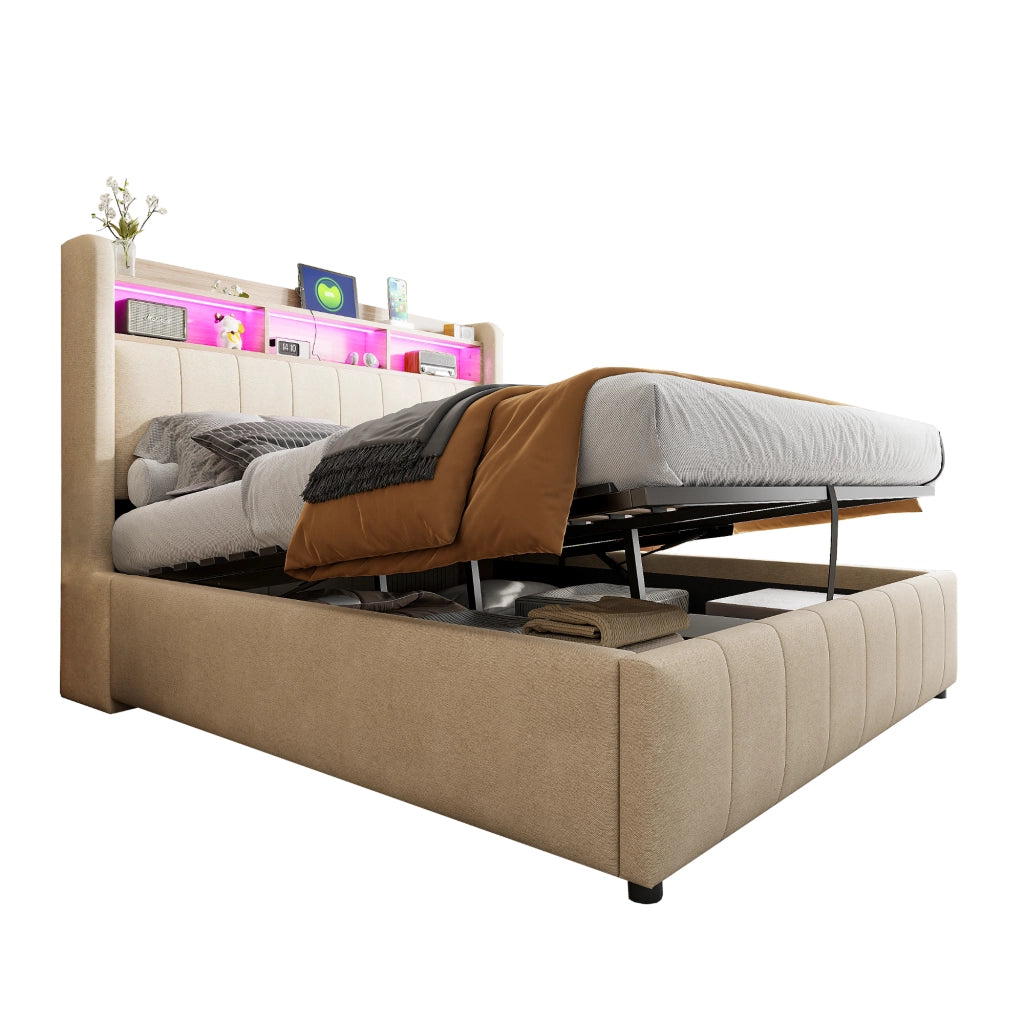 letto imbottito lino beige 140 x 200 cm