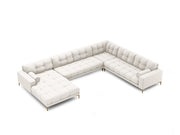 Cosmopolitan Design - Divano panoramico destro "Bali" 7 posti in tessuto strutturato beige chiaro 