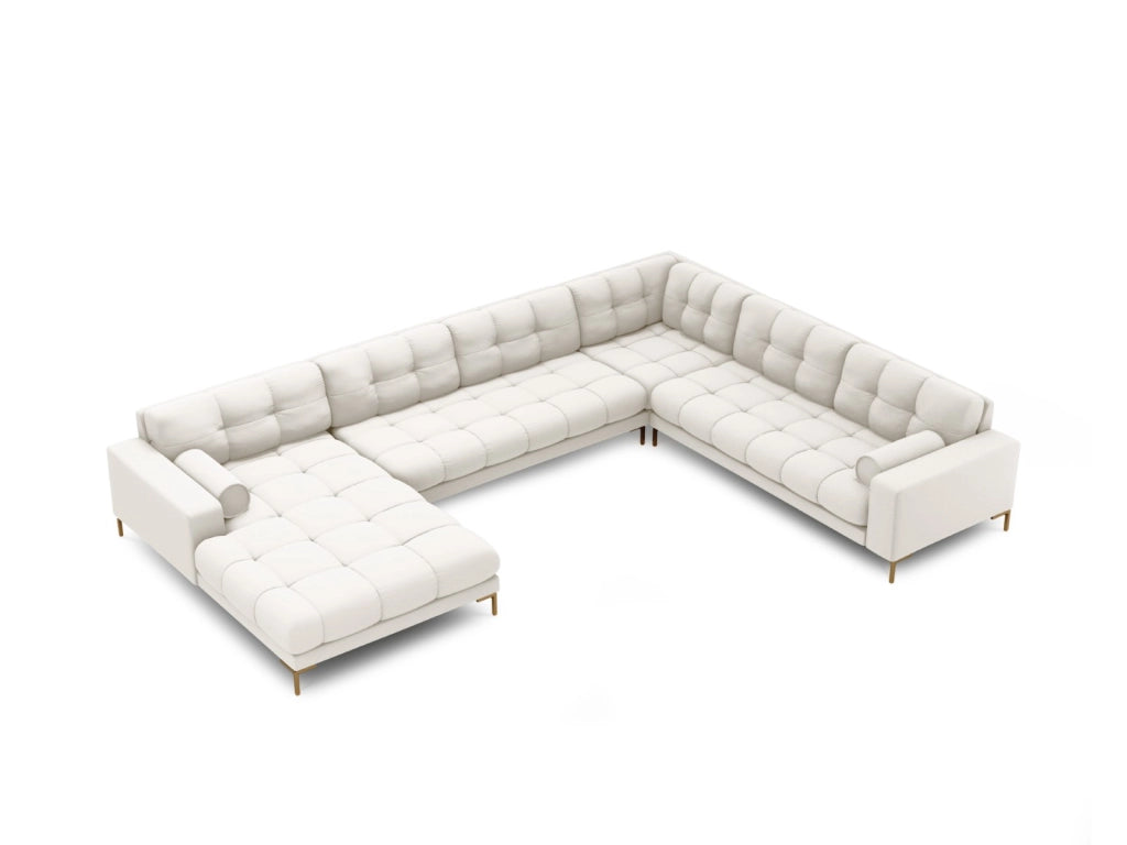 Cosmopolitan Design - Divano panoramico destro "Bali" 7 posti in tessuto strutturato beige chiaro 