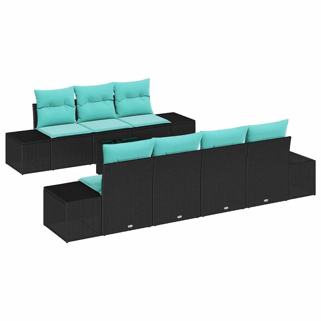 Set Divano da Giardino 8 pz Nero e Turchese polyrattan 3355645