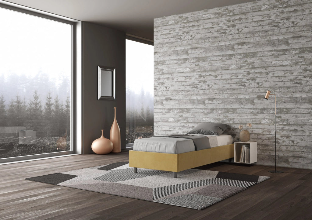 BS COM Letto singolo con rete imbottito 80x190 microfibra ocra