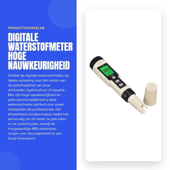 Misuratore di idrogeno con alta precisione - Metro H2 digitale - Tester della qualità dell'acqua - Sonda rimovibile - LCD con illuminazione retroilluminata - Materiale ABS duraturo