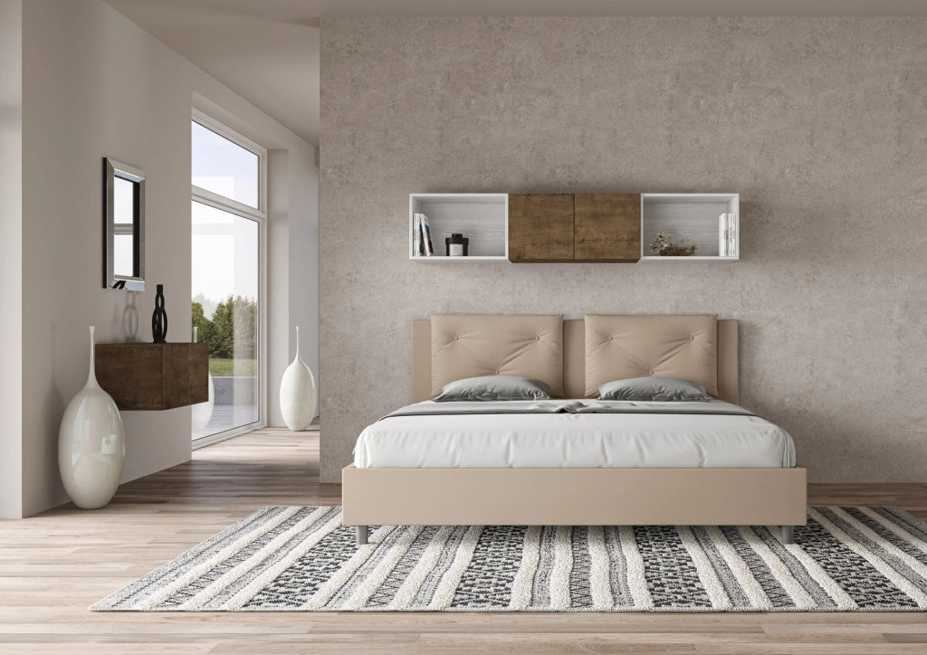 BS COM Letto senza rete imbottito 180x210 similpelle tortora