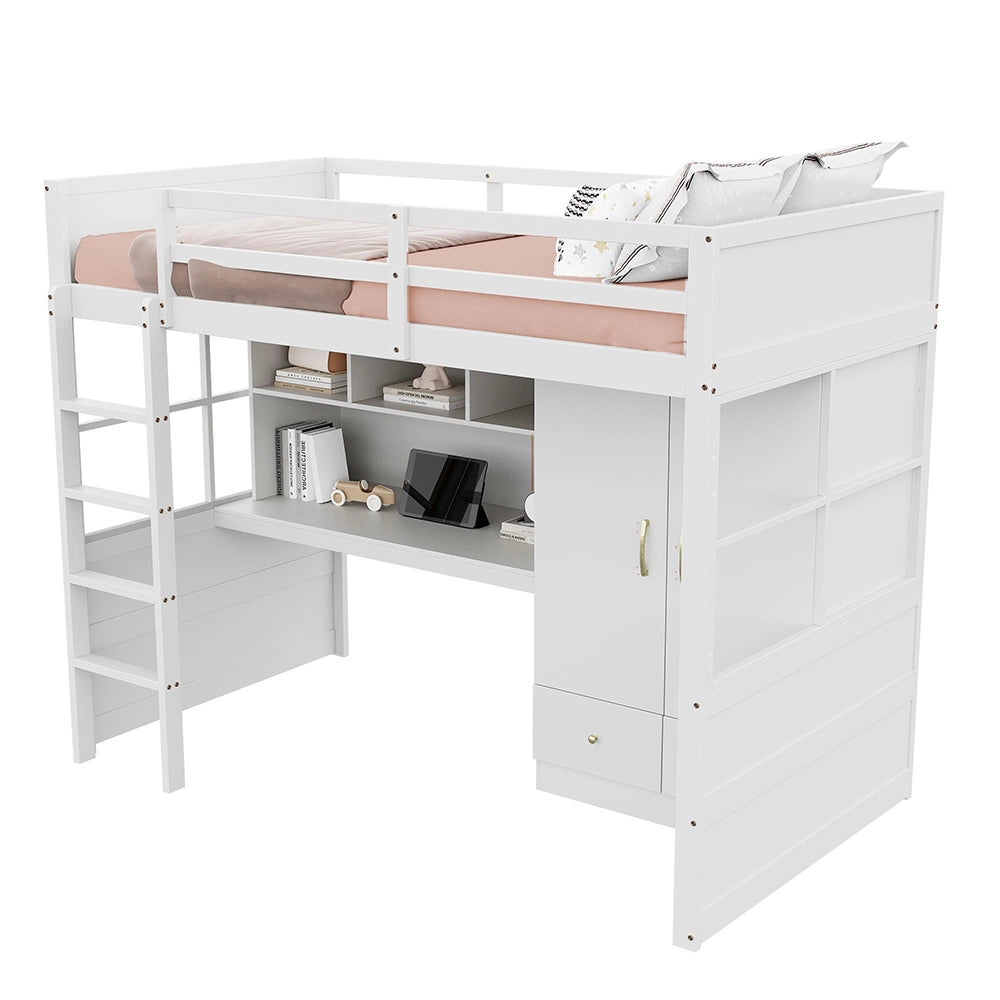 Letto a soppalco - Xylo - 90x200 cm bianco con scrivania