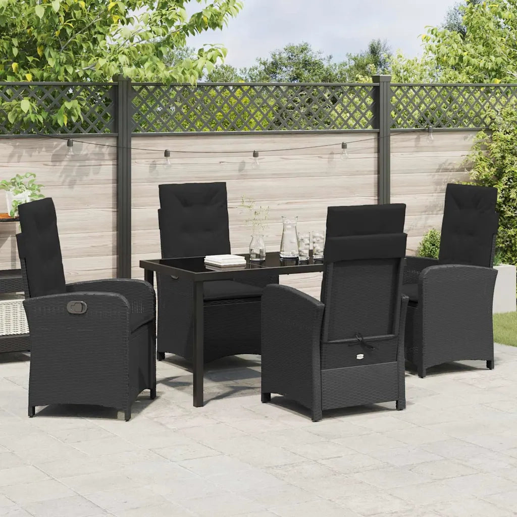 Set da Pranzo per Giardino con cuscino 5 pcs Nero polyrattan