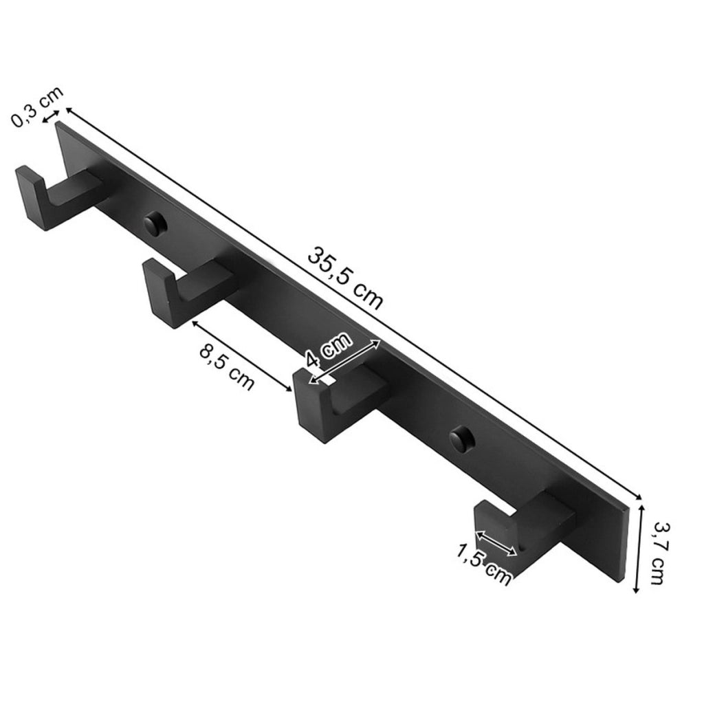 Appendiabiti da parete minimal a 4 ganci nero