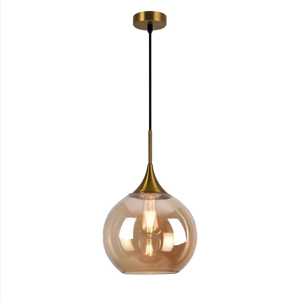 Trade Shop - Lampadario A Sospensione Decorativa In Metallo Con Sfera In Vetro Attacco E27 Ip20 A72 - Oro