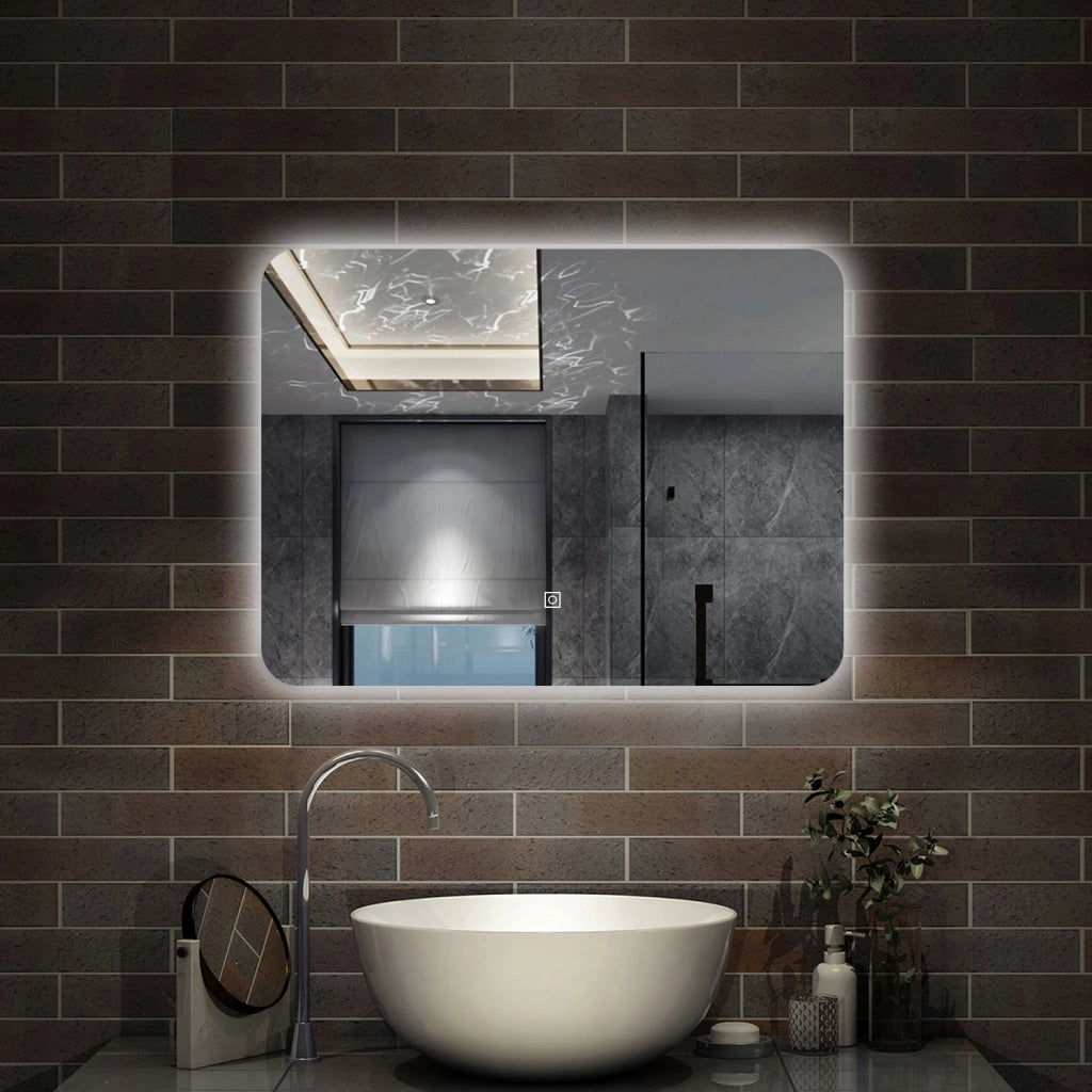 specchio 70 x 50 cm rettangolare con luce led e touch