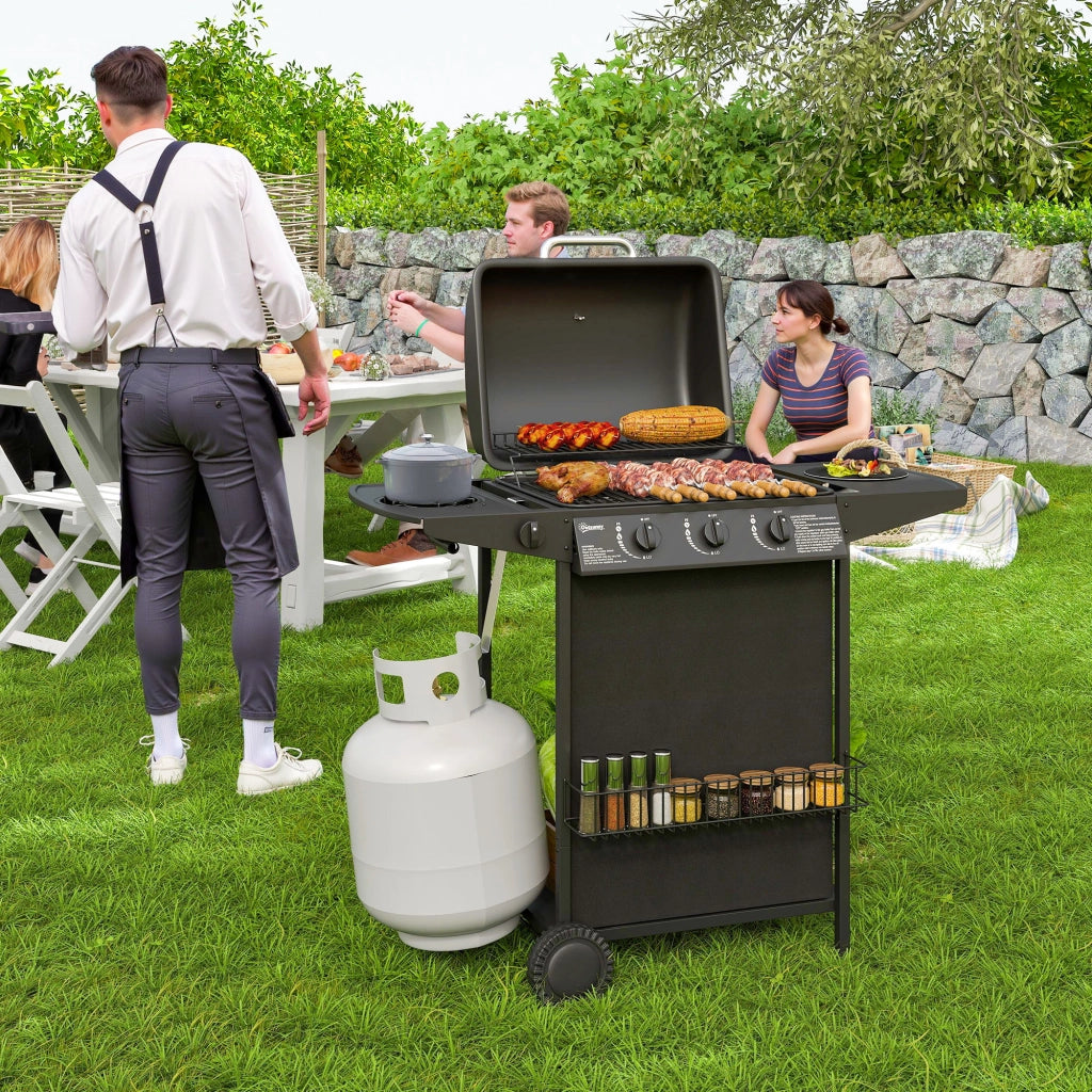 Barbecue a Gas 3 Bruciatori con Griglia e Termometro ¨C zephmum ¨C Nero 108x54x97 cm