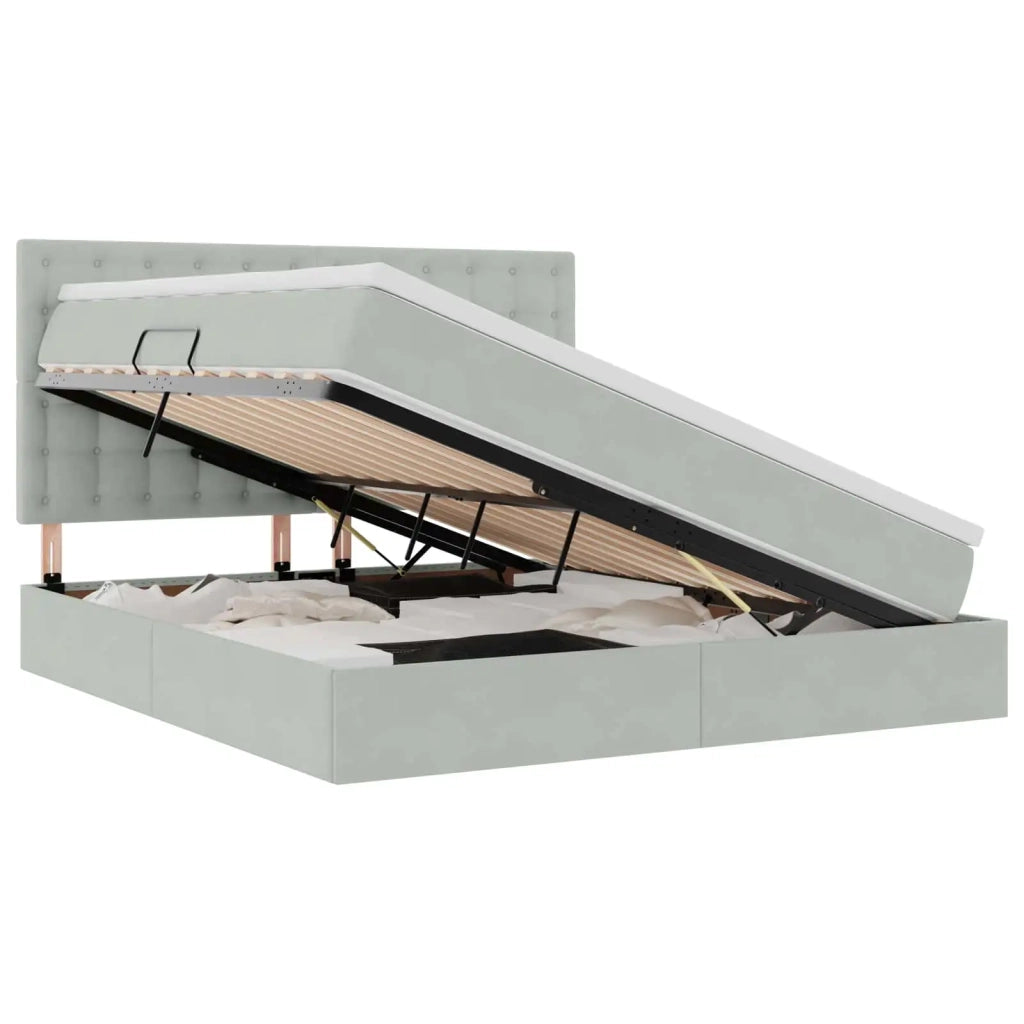 Letto con contenitore e LED Grigio chiaro 160 x 200 cm Velluto 3372795