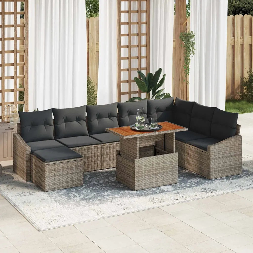 Set Divano da Giardino 9 pcs Grigio Poly Rattan 3358610