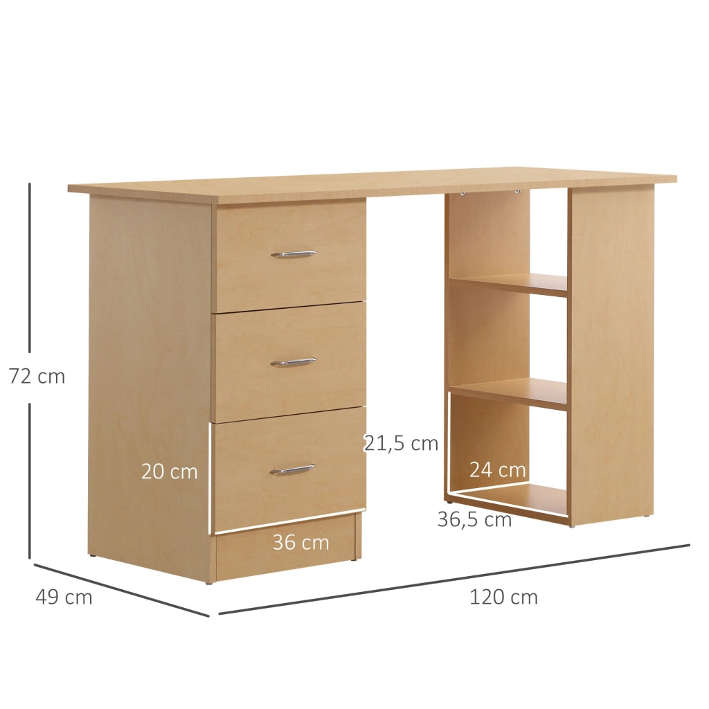 Scrivania con ripiani e cassetti ¨C zephmum ¨C Legno chiaro 120x50x75