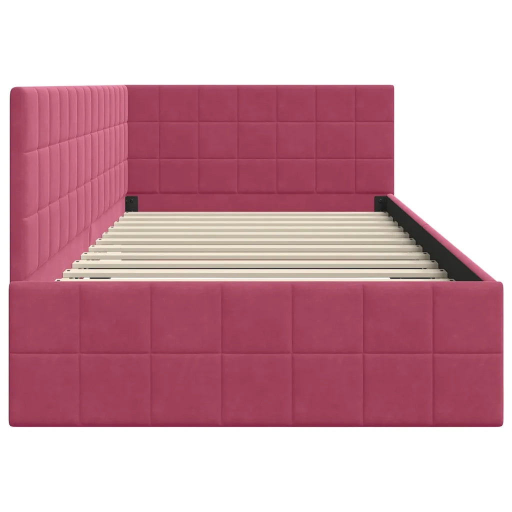 Cornice del letto ad angolo Rosso Vino 100 cm x 200 cm Velluto