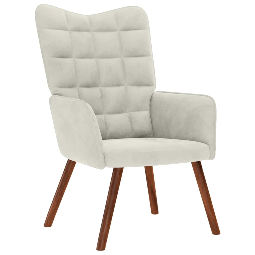 Poltrona Relax con Sgabello in Velluto Crema 4016830