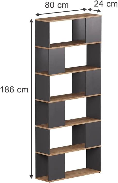 Divisorio per ambienti Eneos, Antracite/quercia dorata, 80 x 186 cm, utilizzabile come scaffale autoportante per una suddivisione flessibile degli spazi