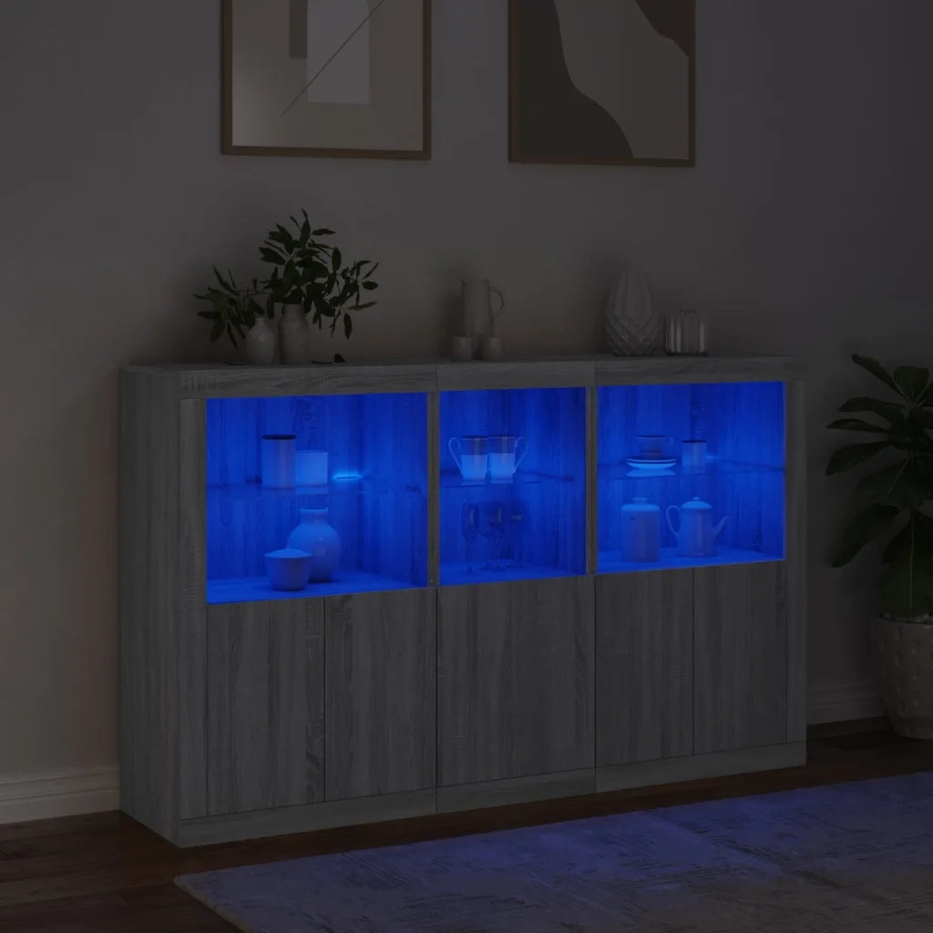 Credenza con Luci LED Grigio Sonoma 162x37x100 cm