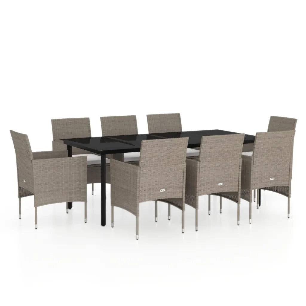 Set da Pranzo per Giardino 9 pz con Cuscini Beige e Nero 3099298