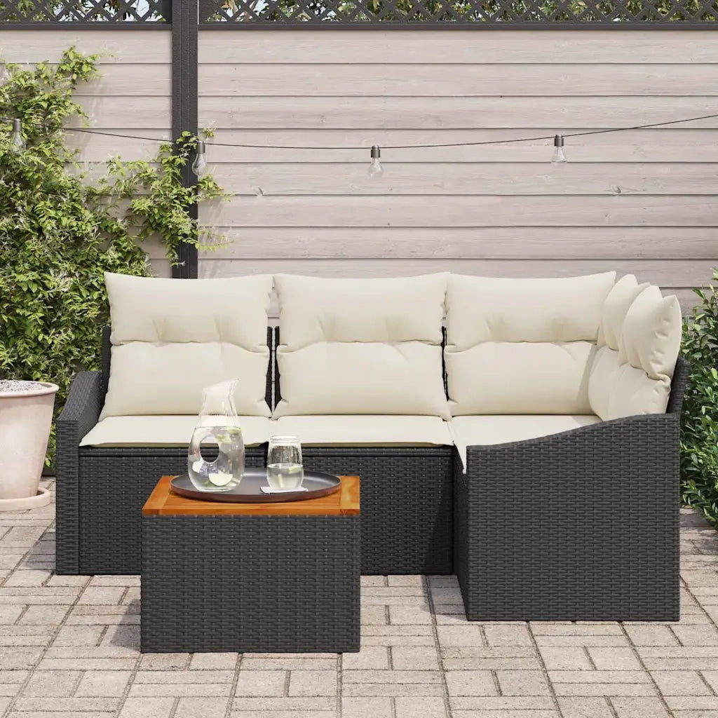 Set Divano da Giardino 5 pcs Nero e Crema polyrattan 3356493