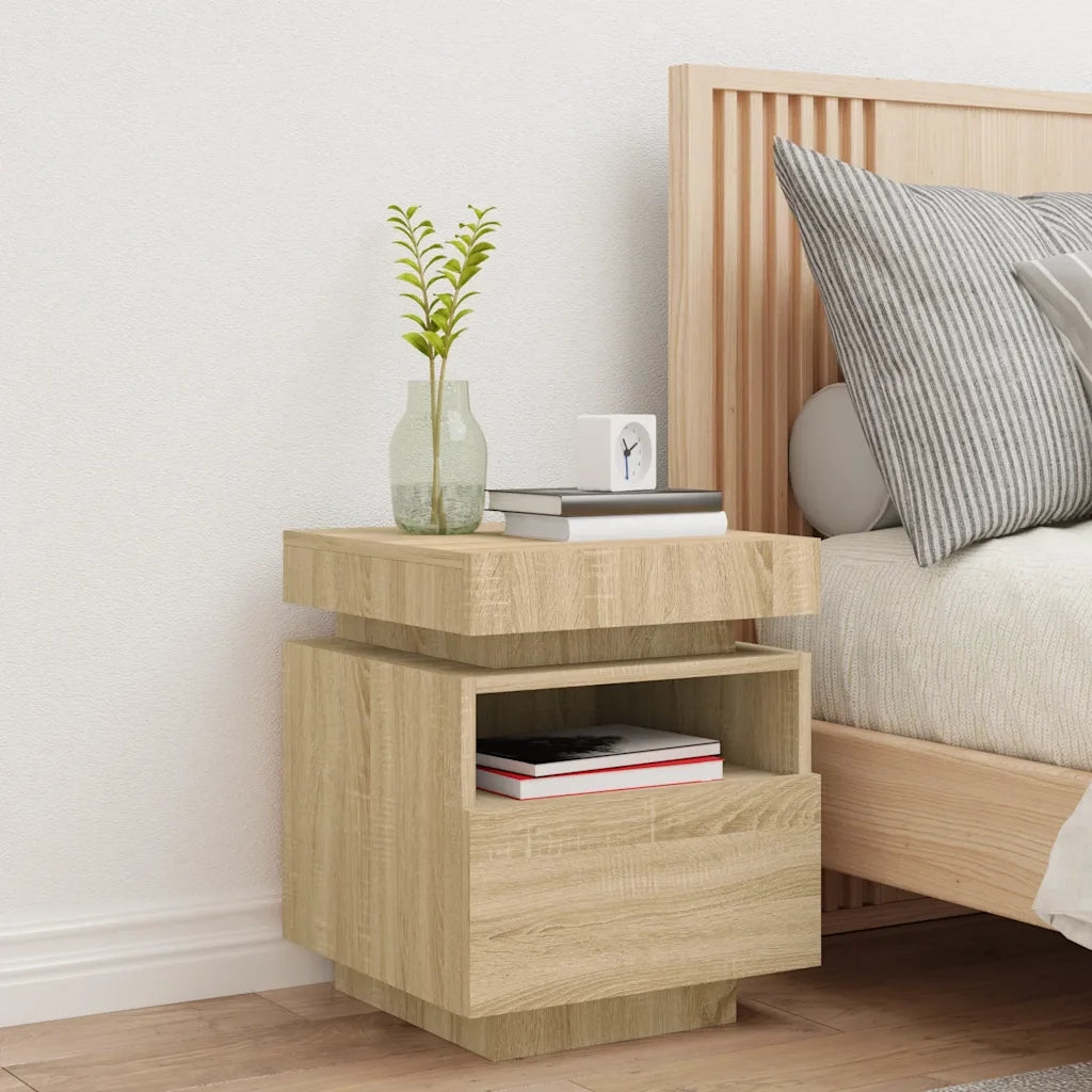 Comodino con Luci LED Rovere Sonoma 40x39x48,5 cm 836788