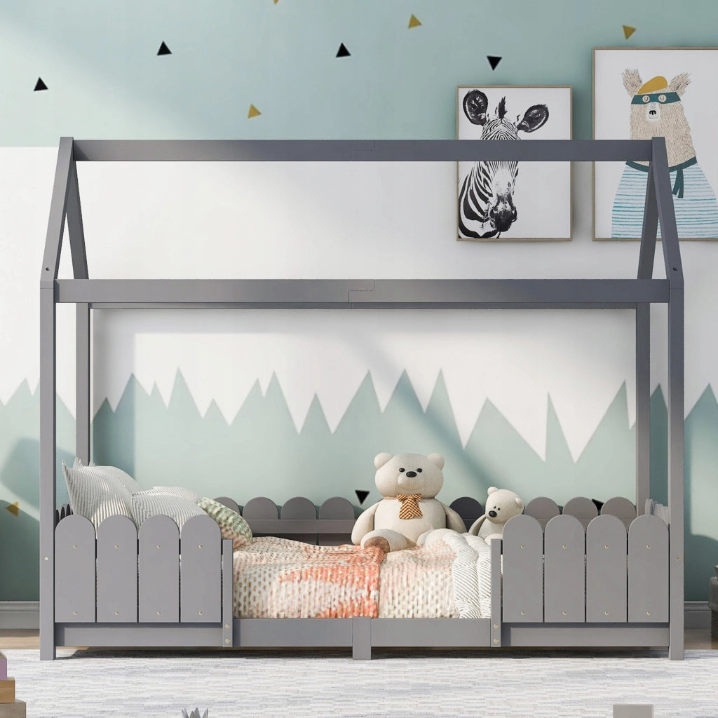 Letto per bambini 90x200 - Xylo - Legno con protezione grigio