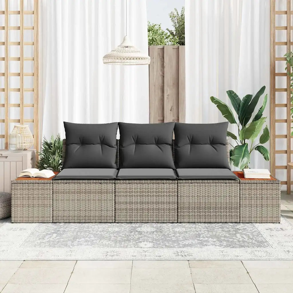 Set Divano da Giardino con cuscino 3 pcs Grigio polyrattan 3348015