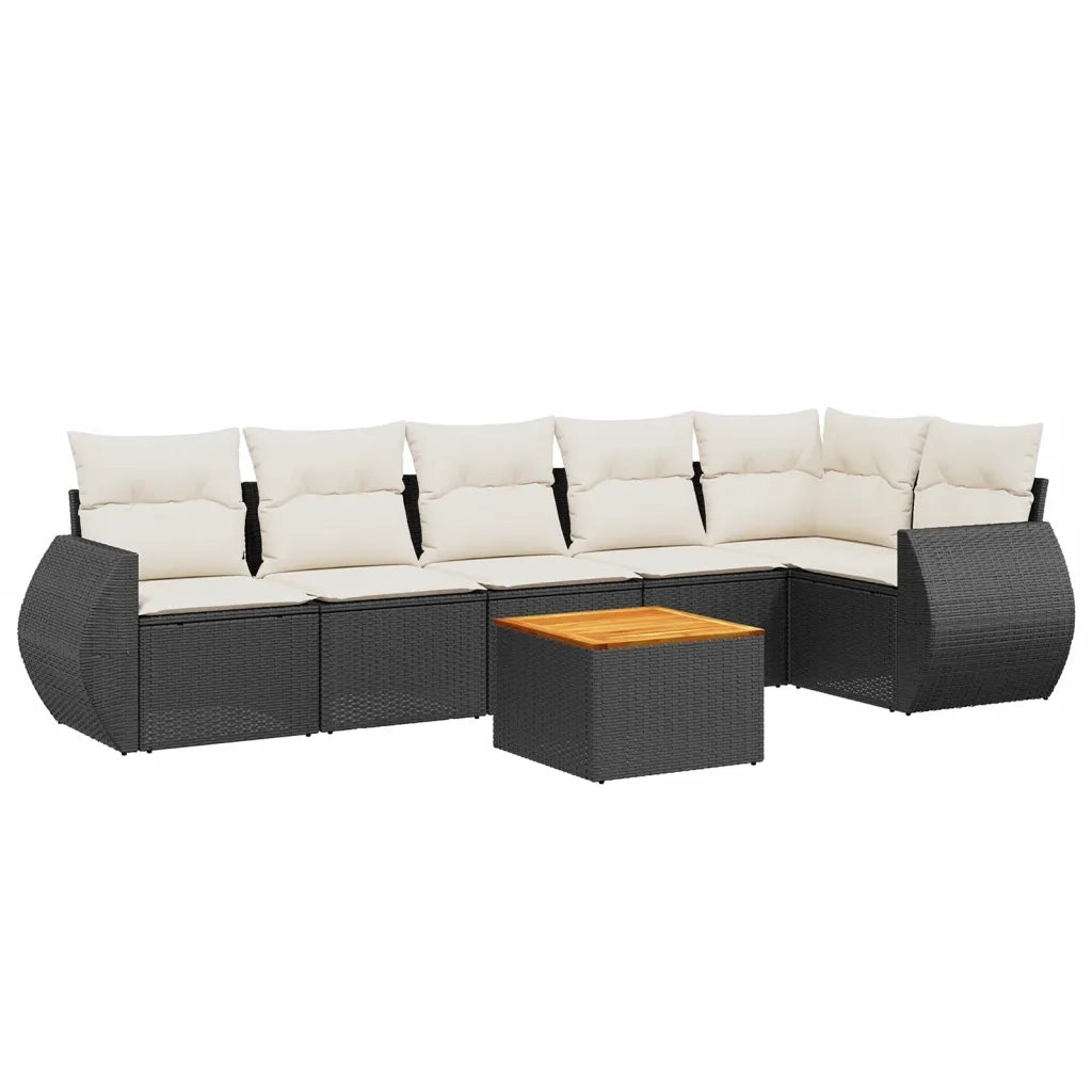 Set Divani da Giardino con Cuscini 7pz Nero Polyrattan