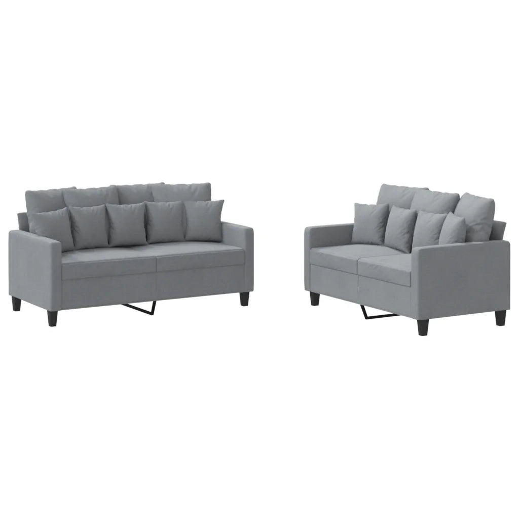Set di Divani 2 pz con Cuscini Grigio Chiaro in Tessuto 3201648