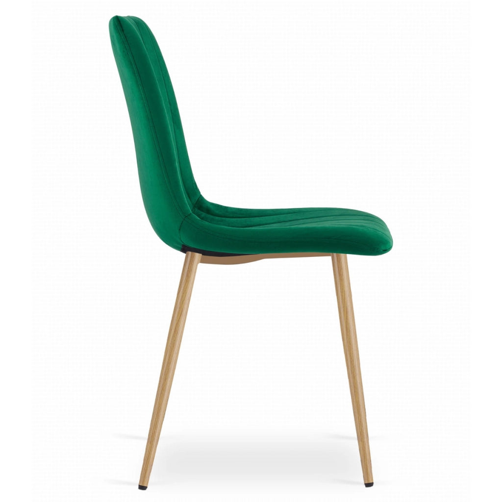 Sedia LAVA in velluto verde scuro e gambe effetto legno
