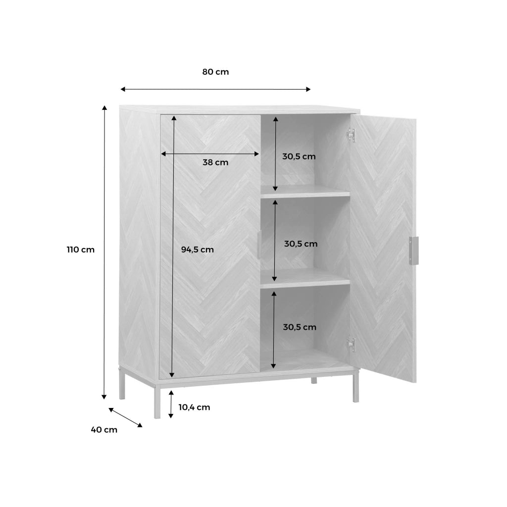 Credenza effetto legno a 2 ante, 80cm, marrone naturale