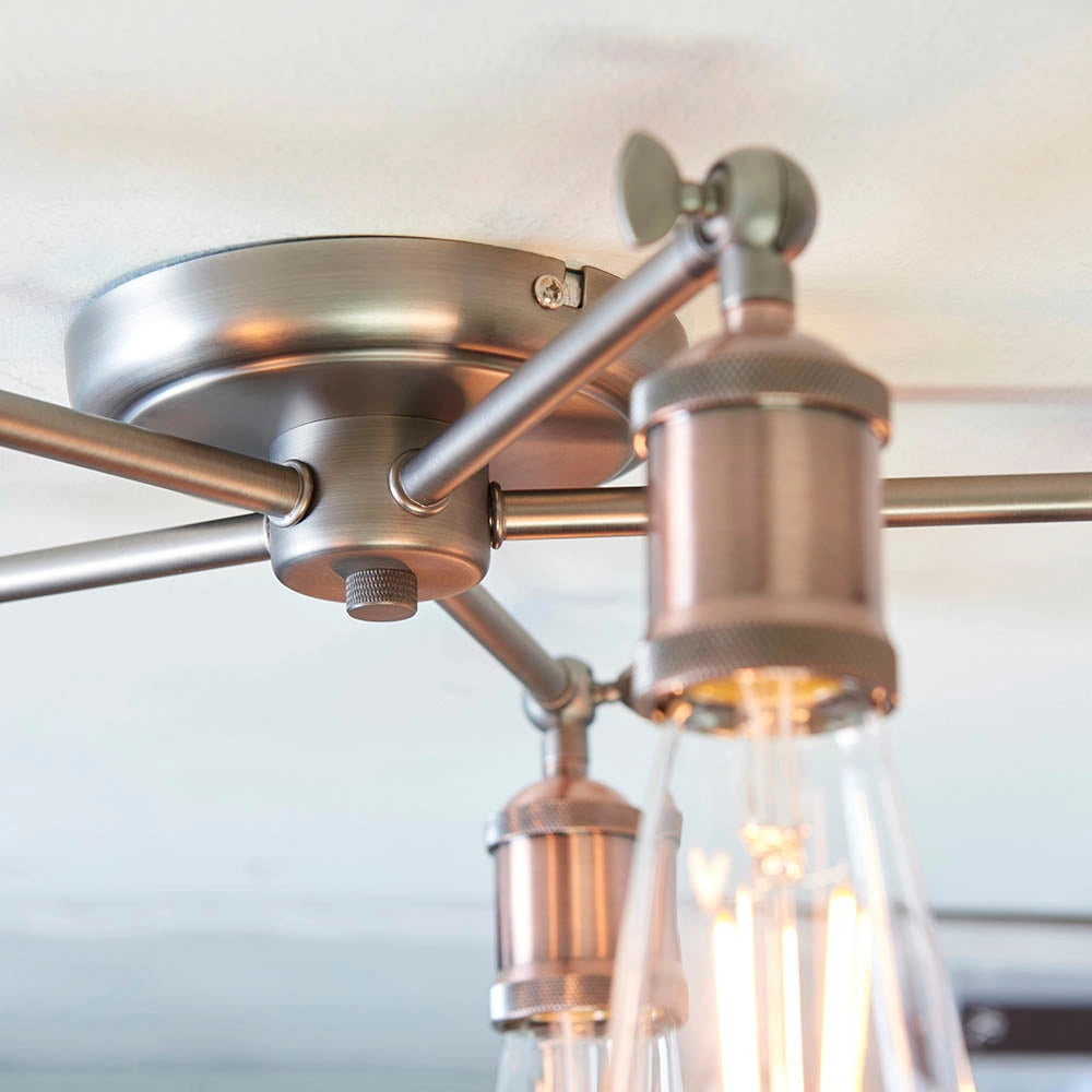 Plafoniera industriale rame anticato 5 luci E27 Endon