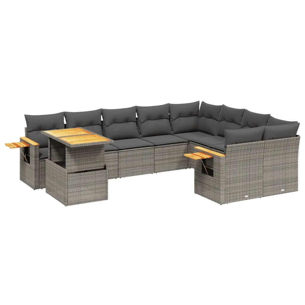 Set Divano da Giardino 10 pz con Cuscini Grigio in Polyrattan 3273685
