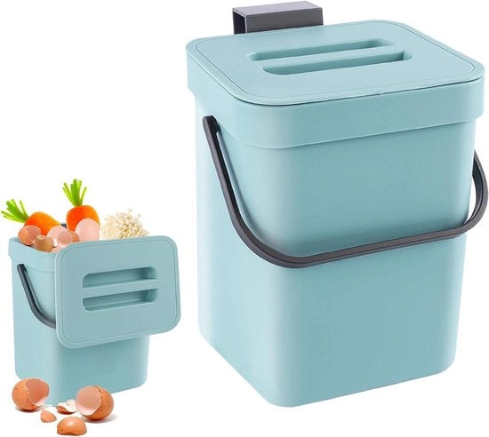 Compostiere per cucina - contenitore a sospensione per rifiuti biologici per il piano di lavoro - 3 litri blu con coperchio