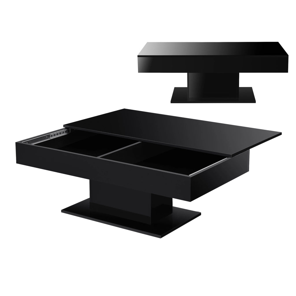 Tavolino da Salotto Lünen con Piano Scorrevole 40 x 110 x 60 cm Nero lucido [en.casa]