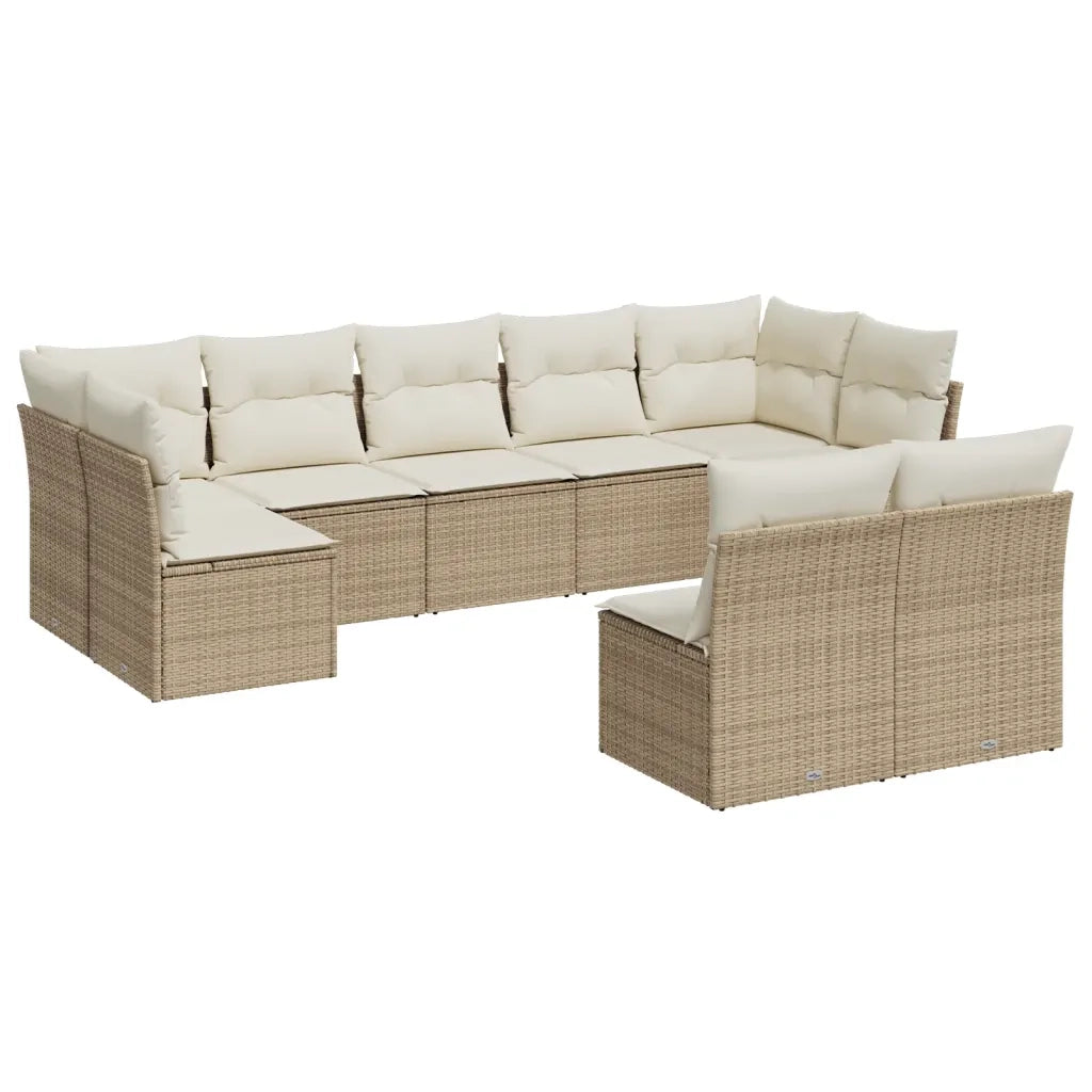 Set Divano da Giardino 9 pz con Cuscini Beige in Polyrattan 3249987