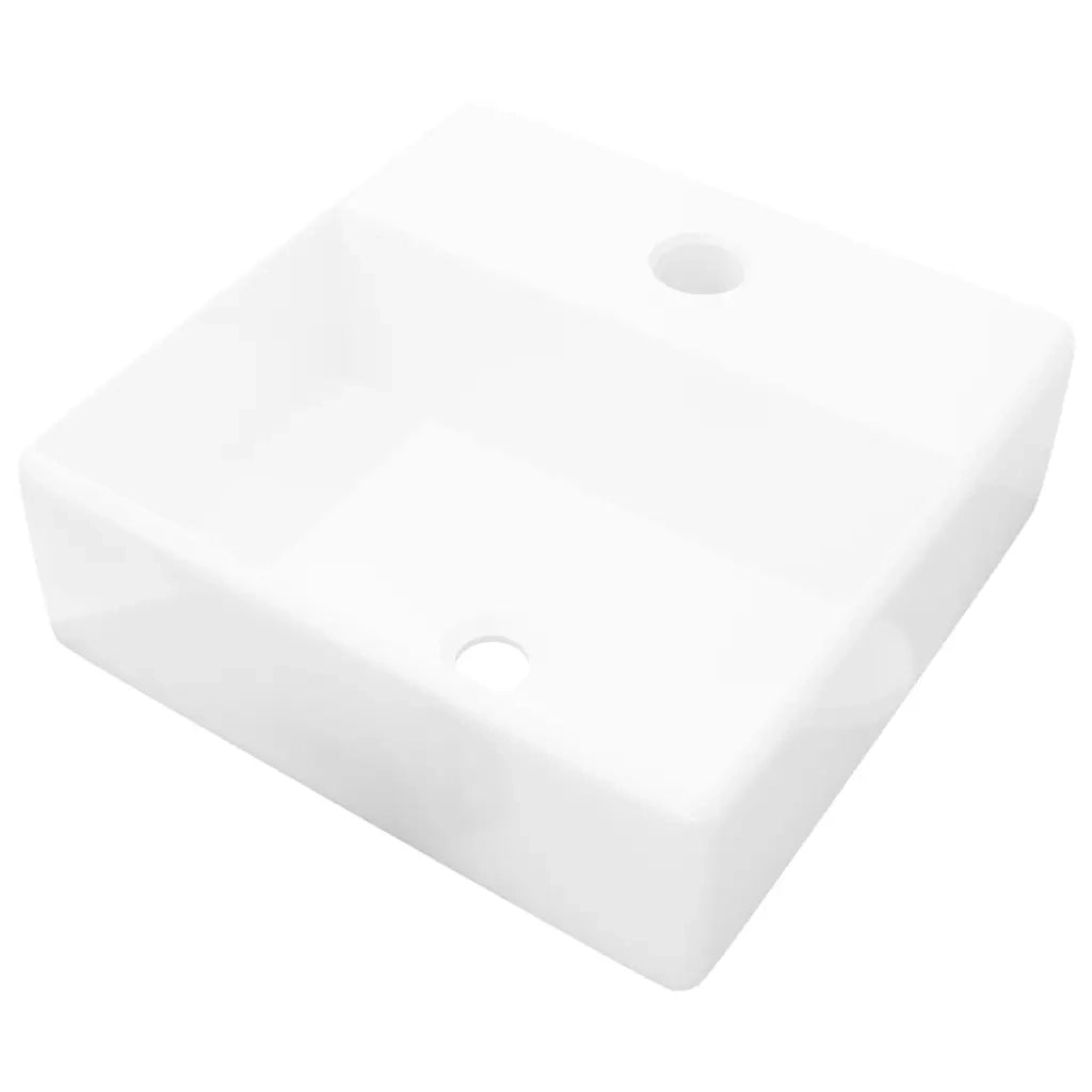 Lavandino Bagno in Ceramica Bianca Quadrato con Foro Rubinetto  cod mxl 53563