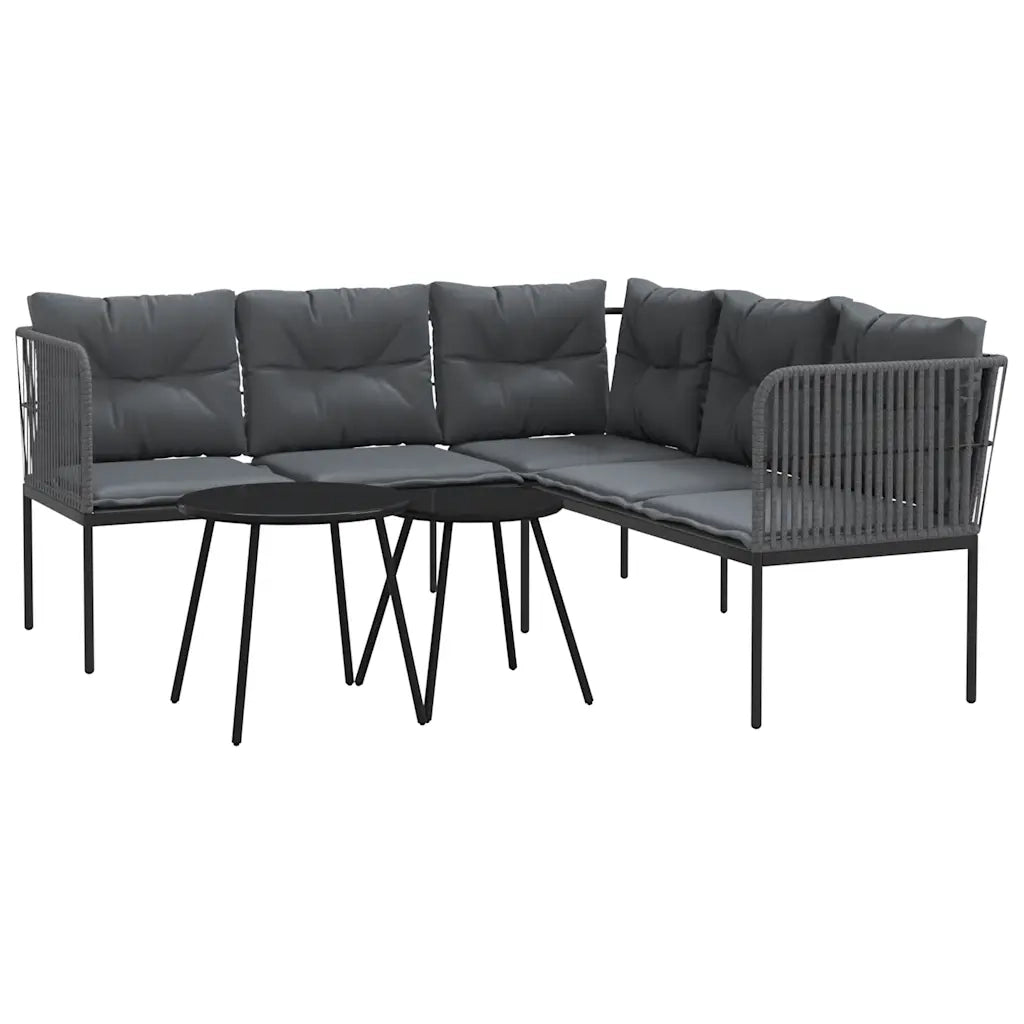 Set Divano da Giardino con Cuscini Nero Acciaio e Textilene 3283742