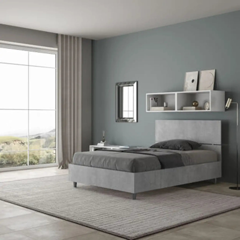 Letto una piazza e mezza con rete 120x200 testata dritta cemento Demas