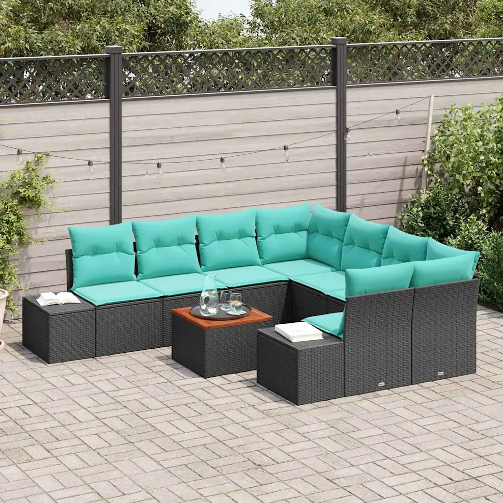 Set Divano da Giardino 9 pz Nero e Turchese polyrattan 3356611