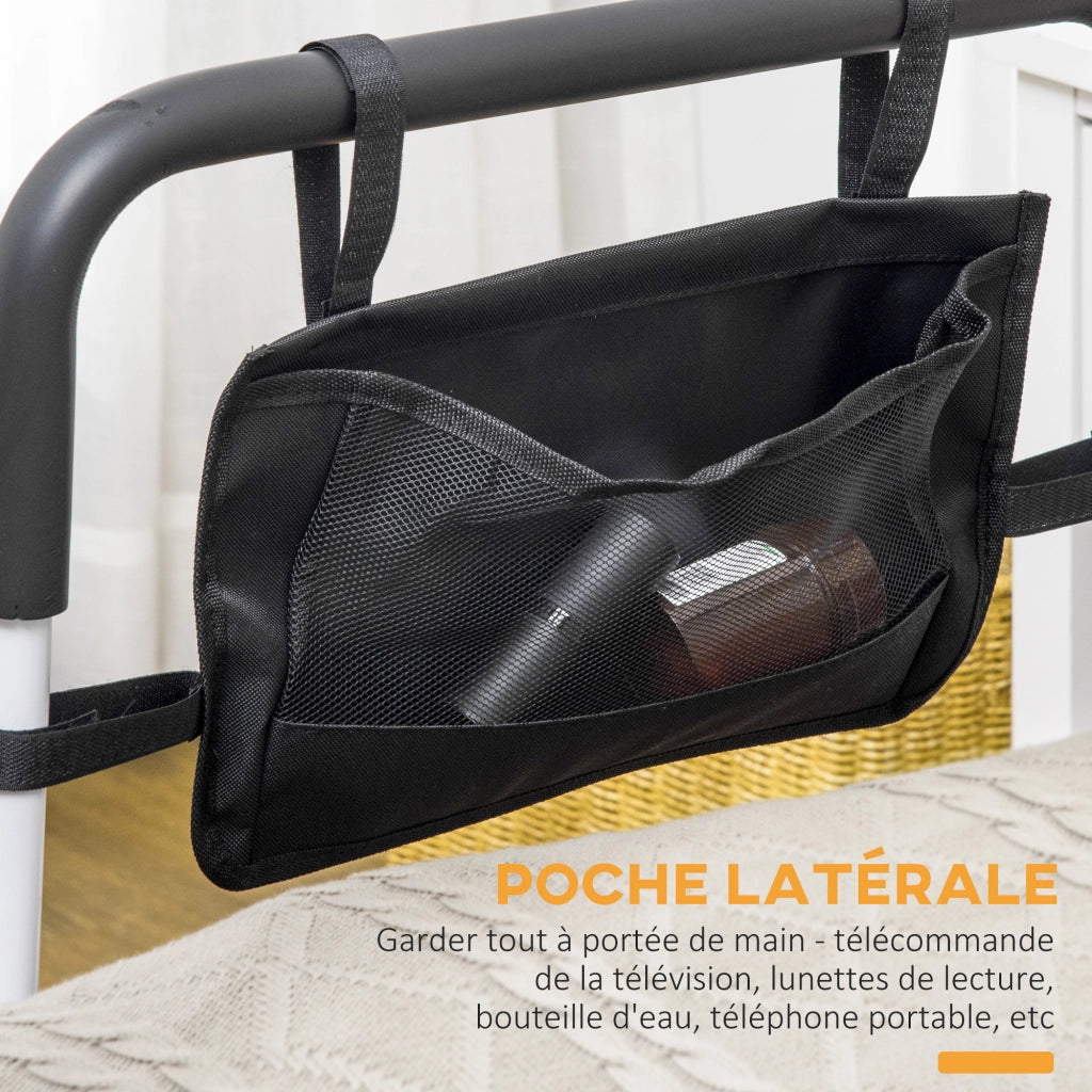 Sponda letto protezione regolabile 5 altezze con tasca portaoggetti ¨C Xylo ¨C 52x85-95x71-102cm bianco nero
