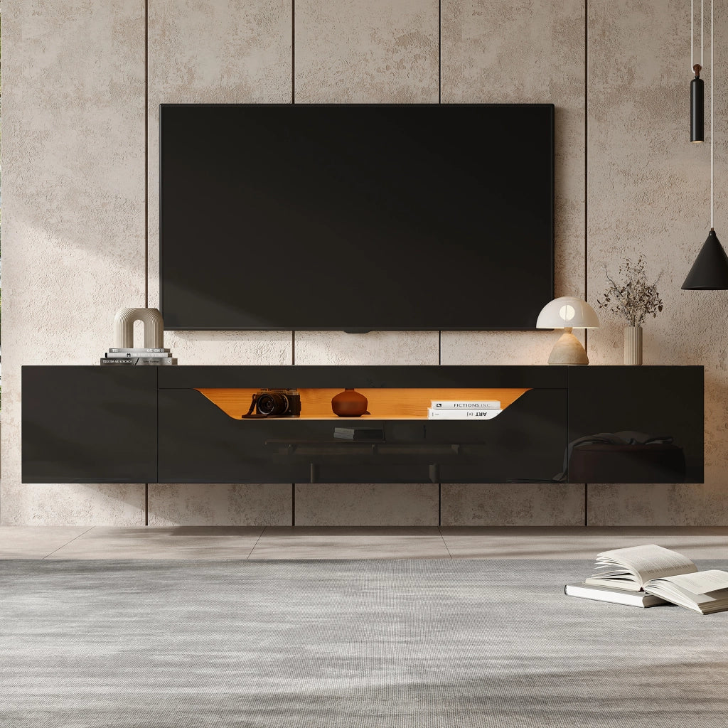 Cassettiera per TV beige e nero in truciolare; lunghezza 180 cm